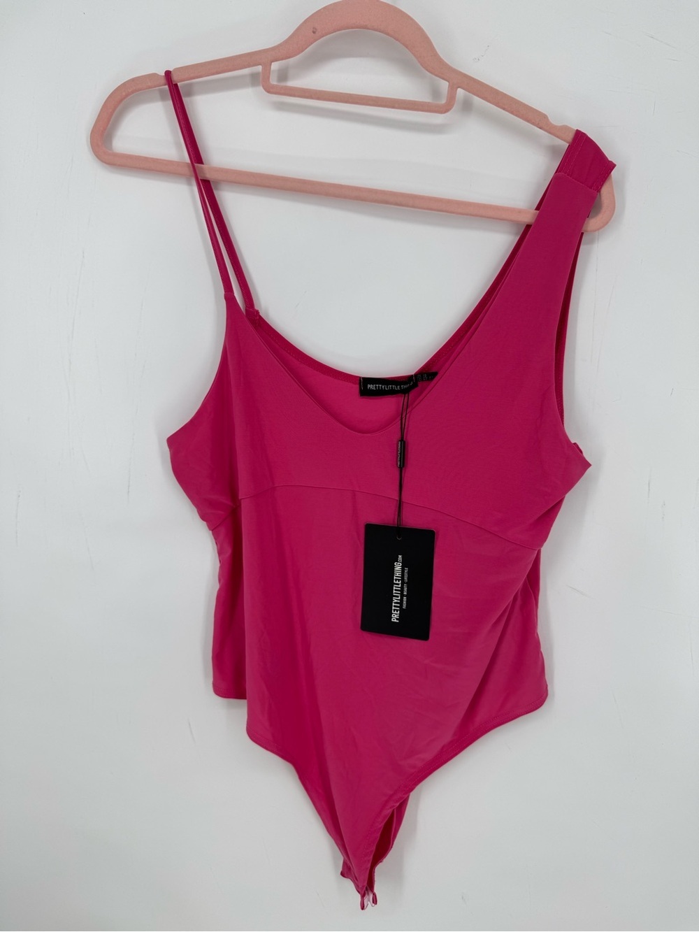 PrettyLittleThing Pink Asymmetrical Bodysuit Y2K Barbiecore Festival NWT Size 12